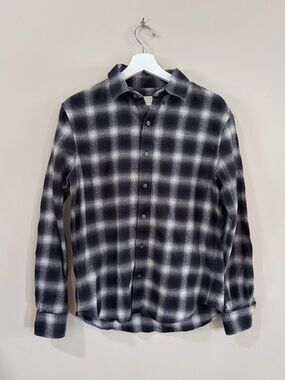 Club Monaco Shirt Men M Black Gray Plaid Slim Fit Button Up Casual